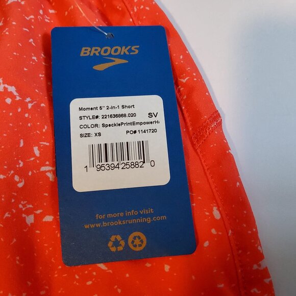 Brooks Womens Moment 5" 2-In-1 Speckle Print Running Shorts XS Elastic Waist - Picture 3 of 12